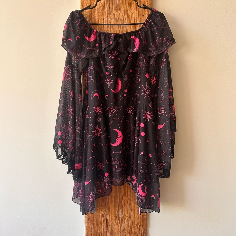 Witchy Flare Sleeve Solar Dress w/ Corset Back